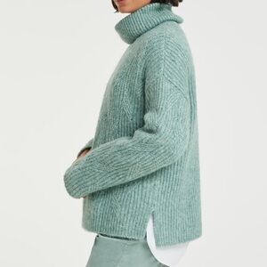 Opus Pakya Blue Green Knit Side Slit Turtleneck Jumper Sweater Small